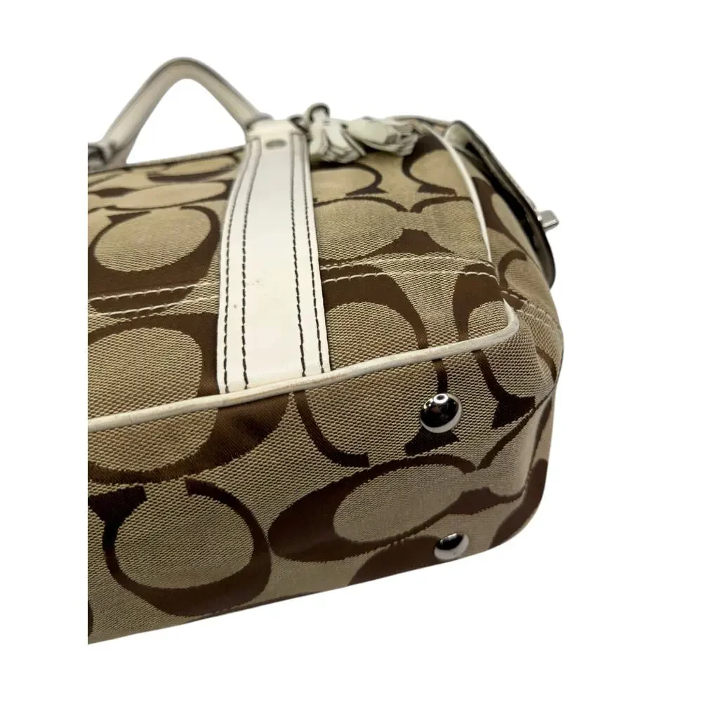 Vintage Coach Signature Brown Khaki Jacquard Canvas Gallery Satchel Tote Bag